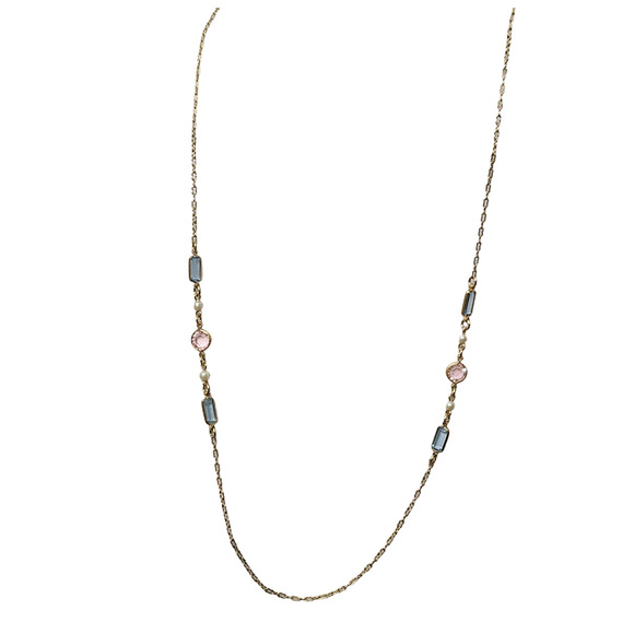 Beautiful Long Green Clear Bezel Necklace 33" - Picture 4 of 4